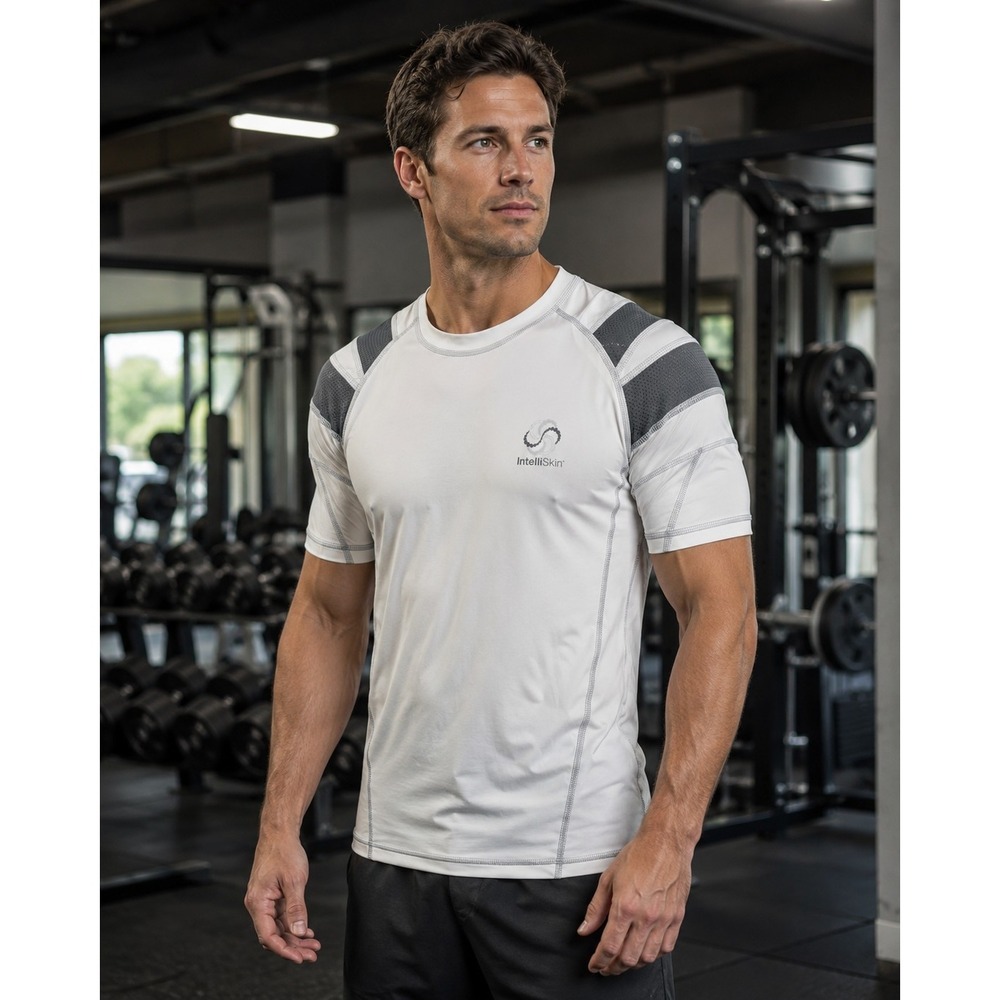IntelliSkin Mens XXL Posture Compression Shirt White Gray Athletic Workout -3676